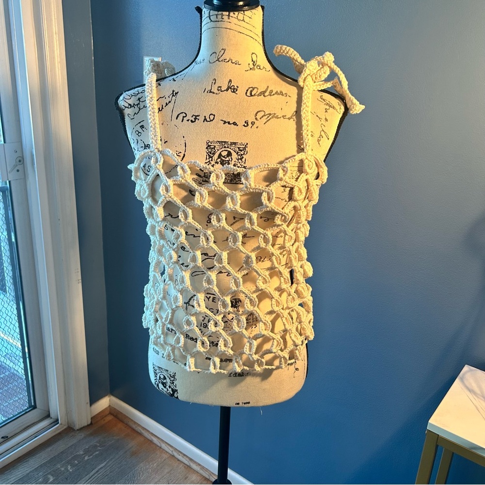 Cream Crochet knotted Tank Top